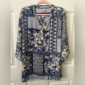Avenue Blue and Cream Patchwork Blouse 18/20